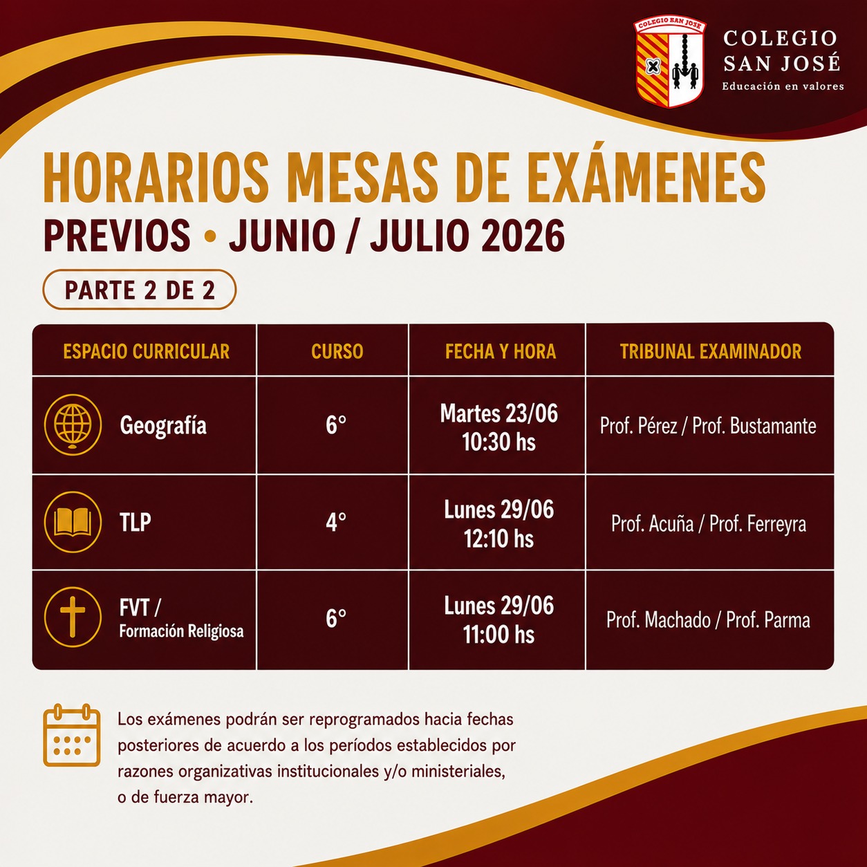 Mesas de Exámenes