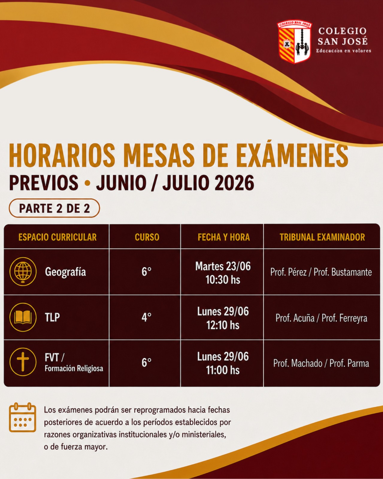 Mesas de Exámenes